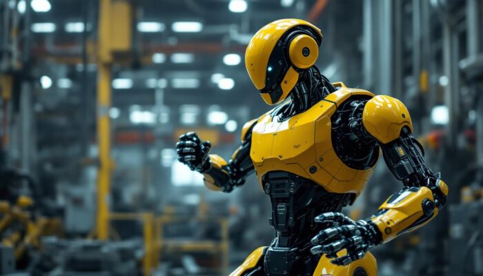 A photograph of capture a photograph of boston dynamics' dancing robot performing an impressive dance move in an industrial setting