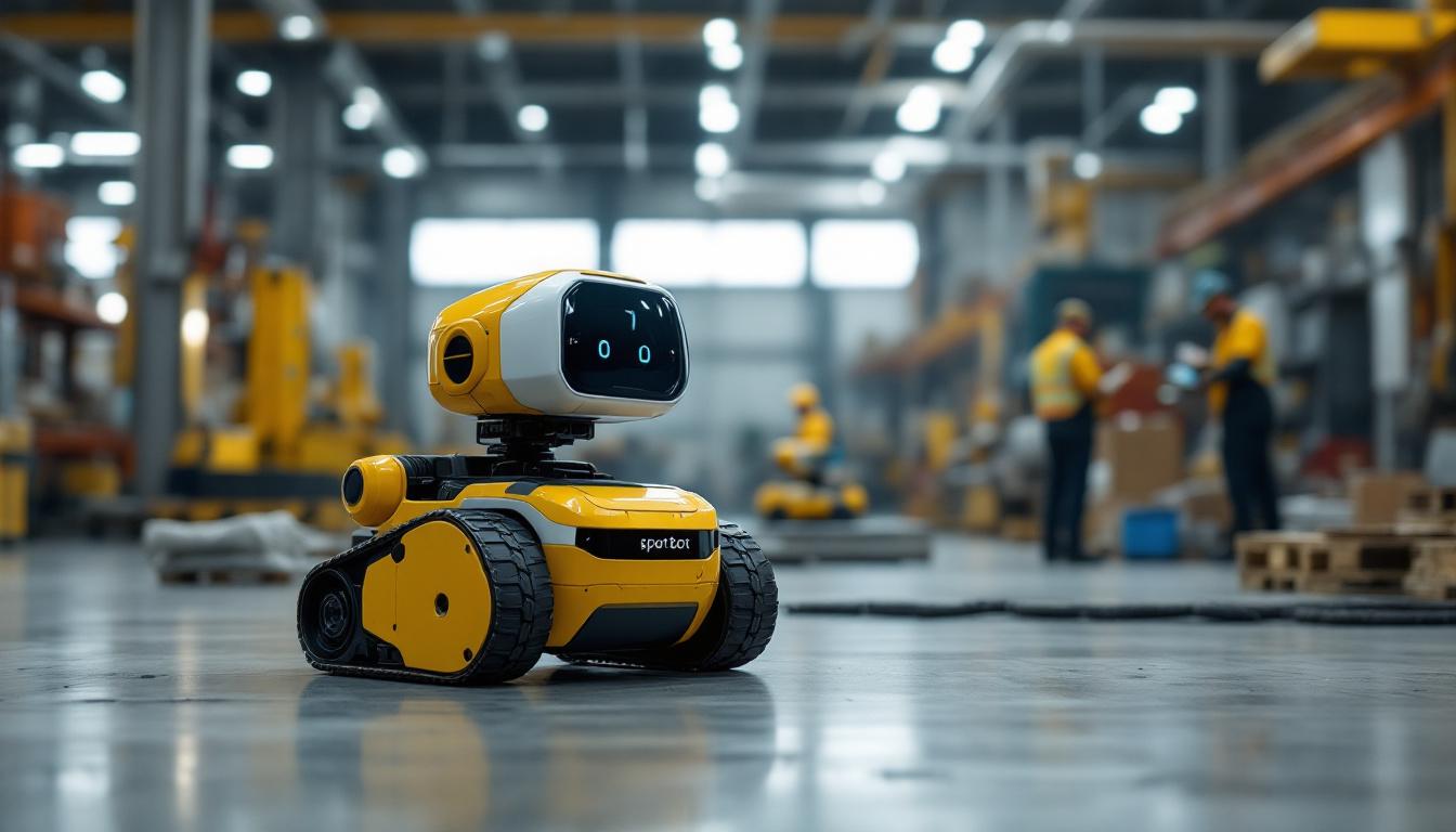 A photograph of a spot bot in action within an industrial setting