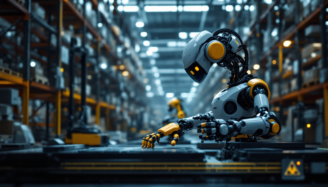 A photograph of a modern industrial robot equipped with lidar technology in action