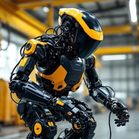A photograph of a boston dynamics robot in action