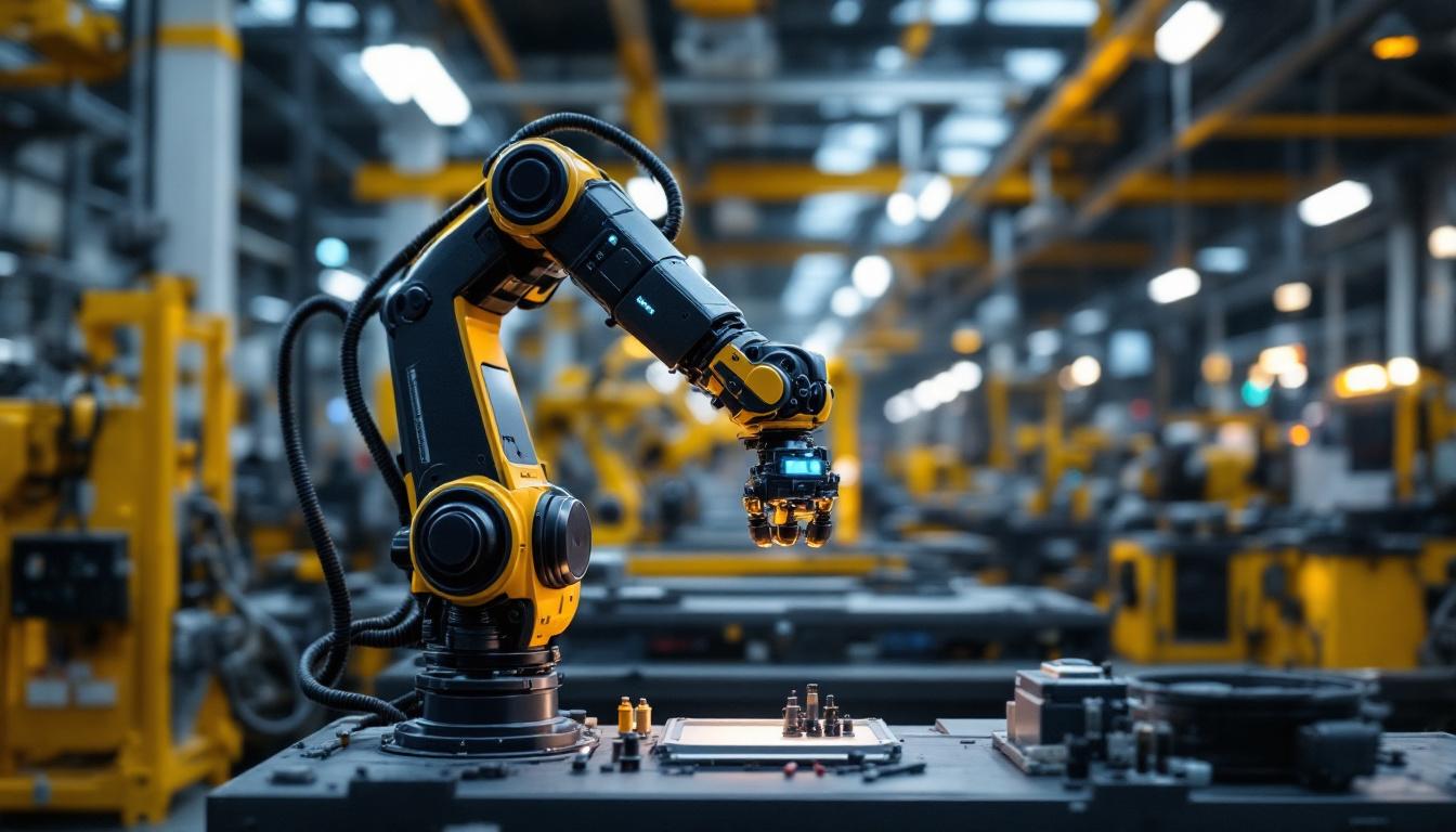 A photograph of a sleek industrial robotic arm in action