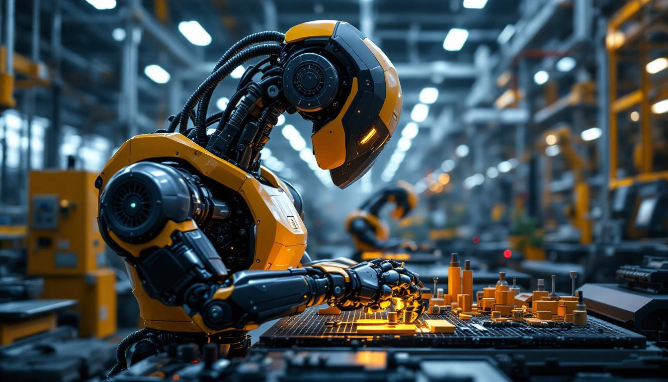 A photograph of a sleek industrial robot in action