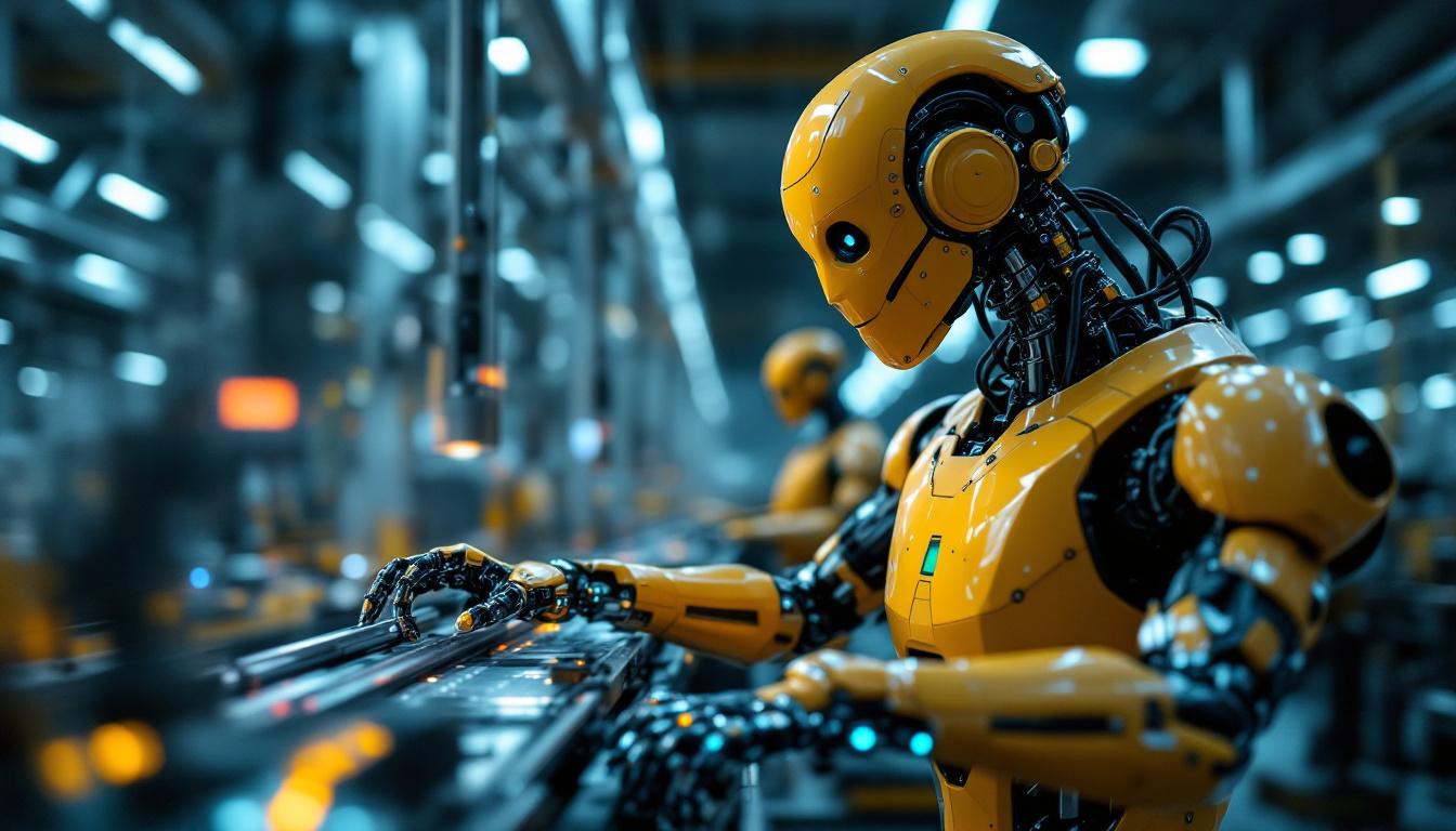 A photograph of a sleek industrial robot in action within a modern manufacturing environment