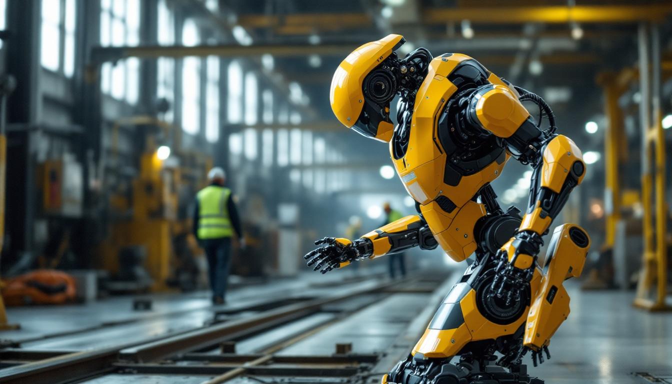 A photograph of a boston dynamics robot in action within an industrial setting