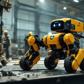 A photograph of a spot robot from boston dynamics in an industrial setting