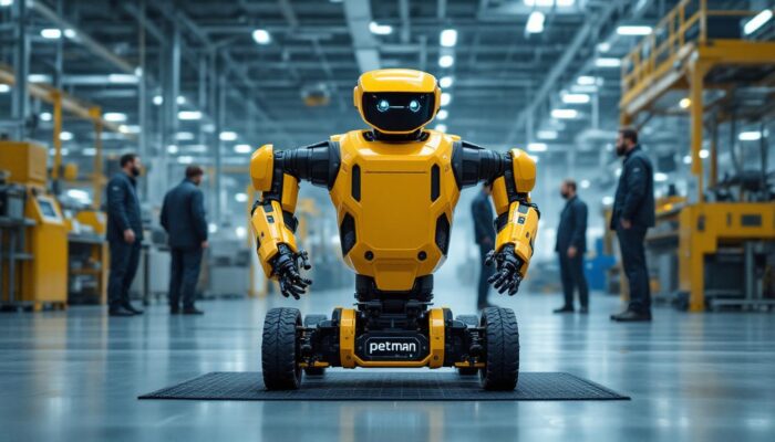 A photograph of a petman robot in action