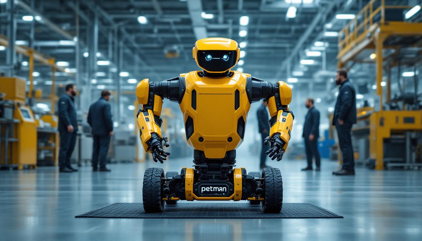 A photograph of a petman robot in action