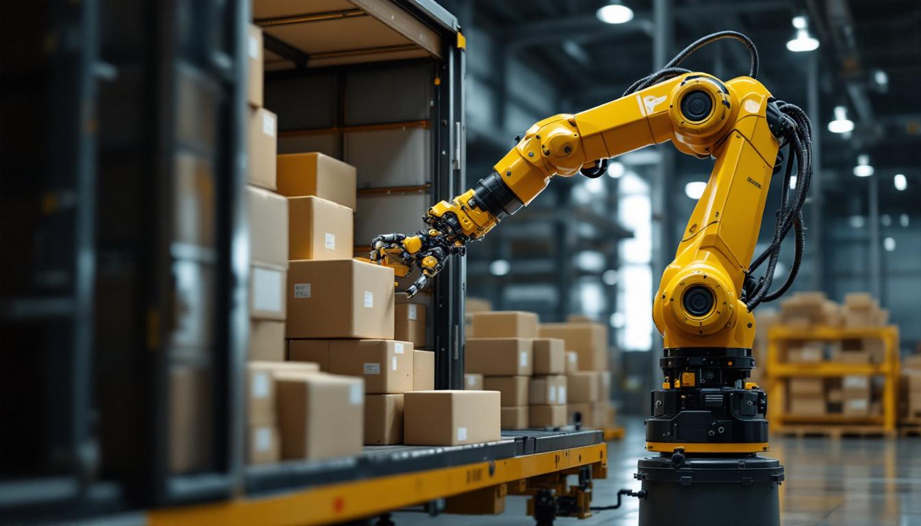 A photograph of a sleek industrial robotic arm in action