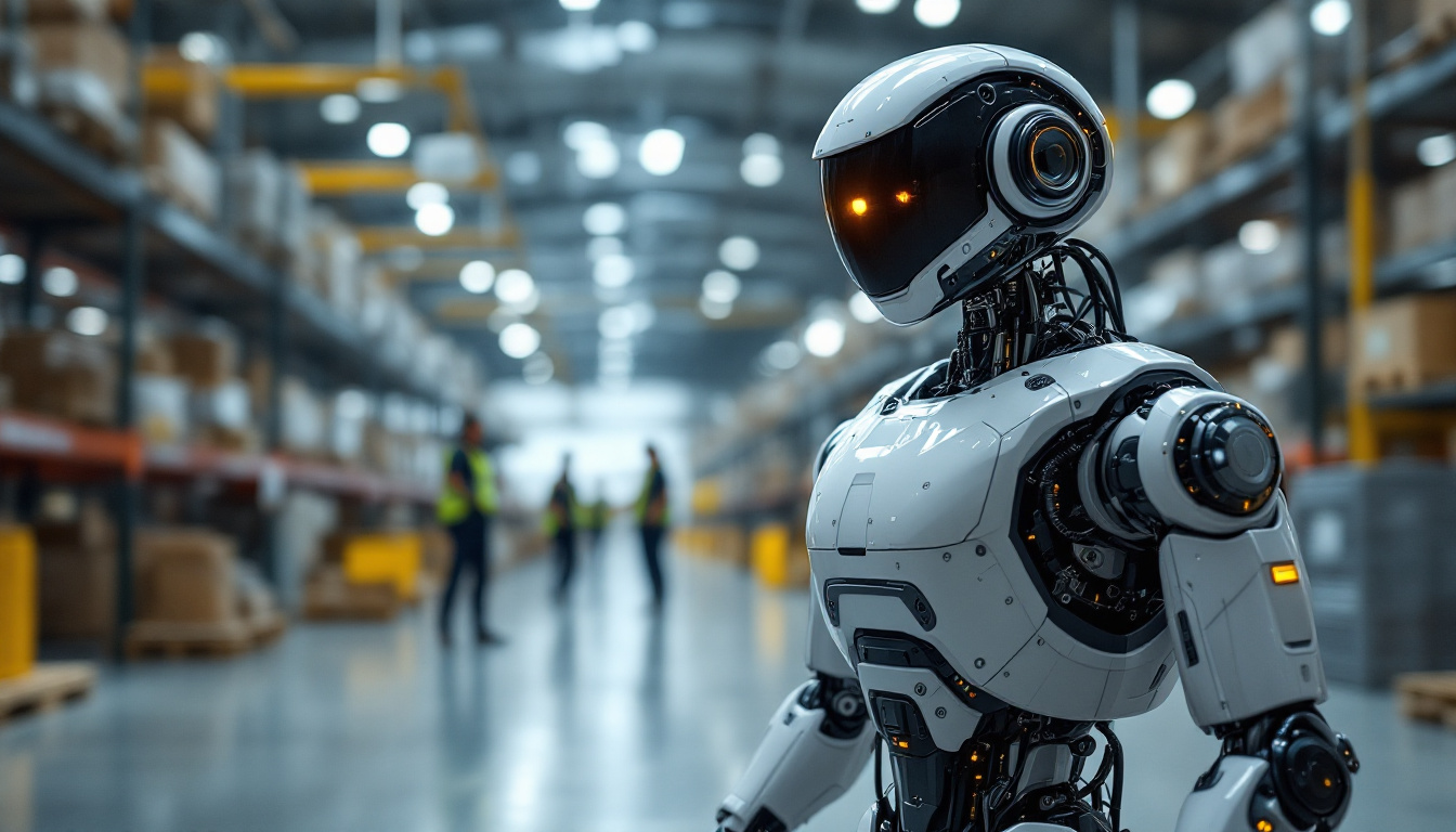 A photograph of a sleek industrial robot equipped with advanced sensors and cameras