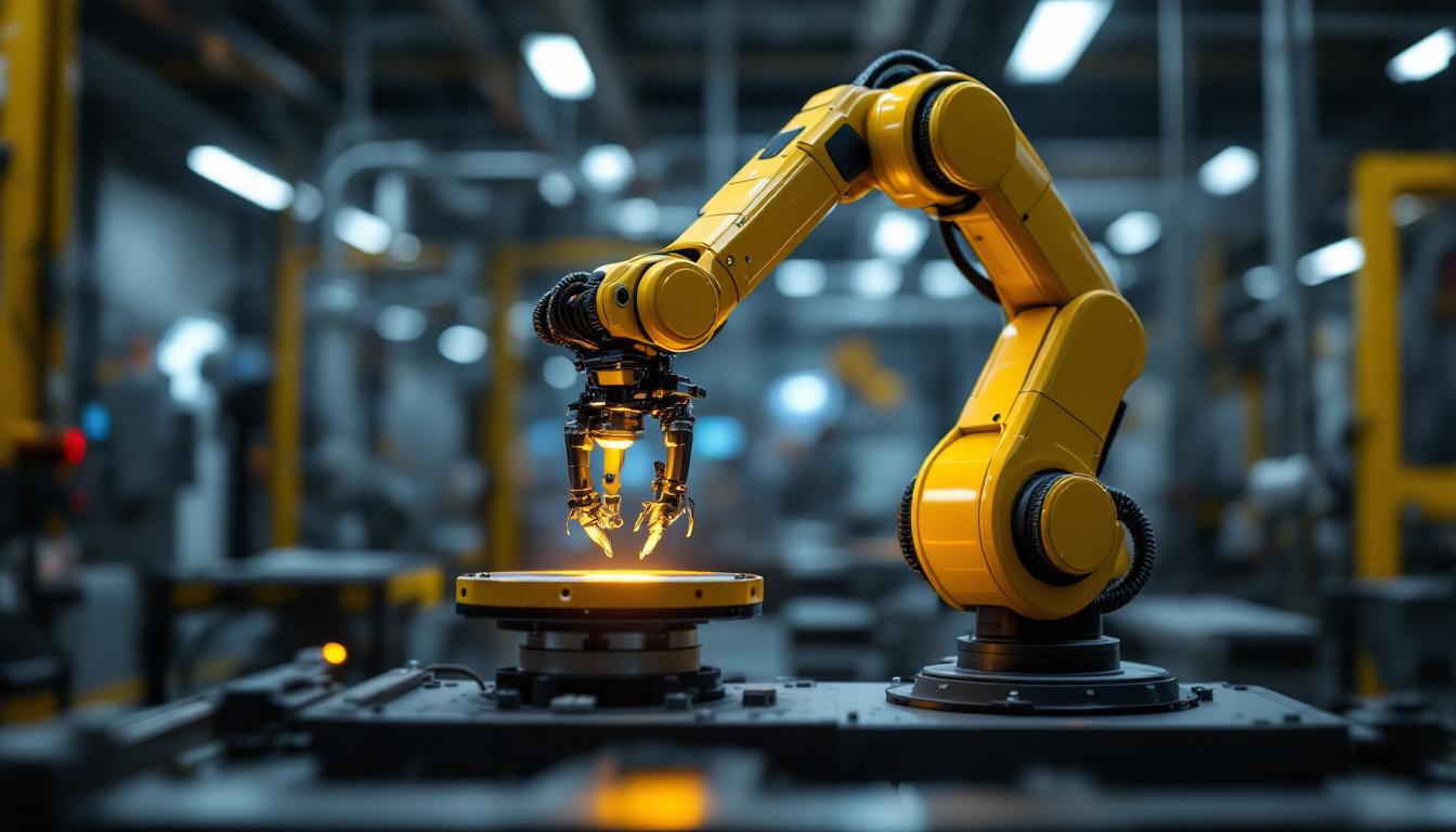 A photograph of a sleek and modern industrial robotic arm in action