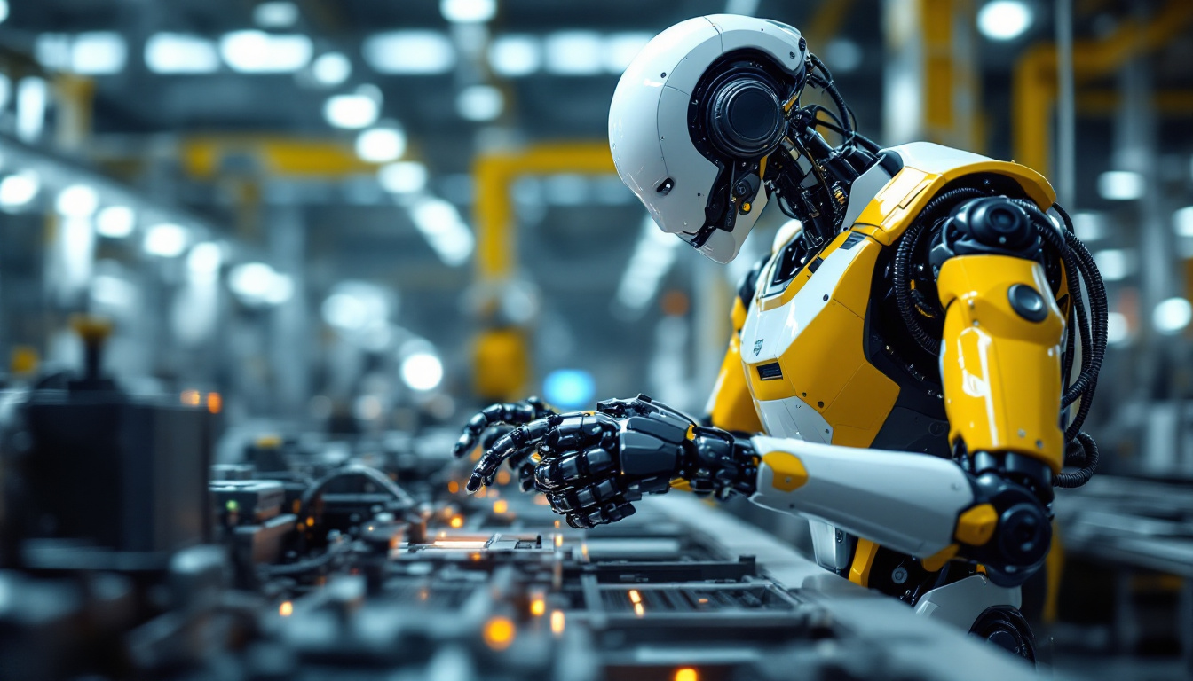 A photograph of a sleek industrial robot in action