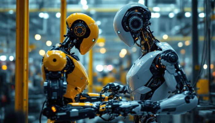 A photograph of a sleek industrial robot in action