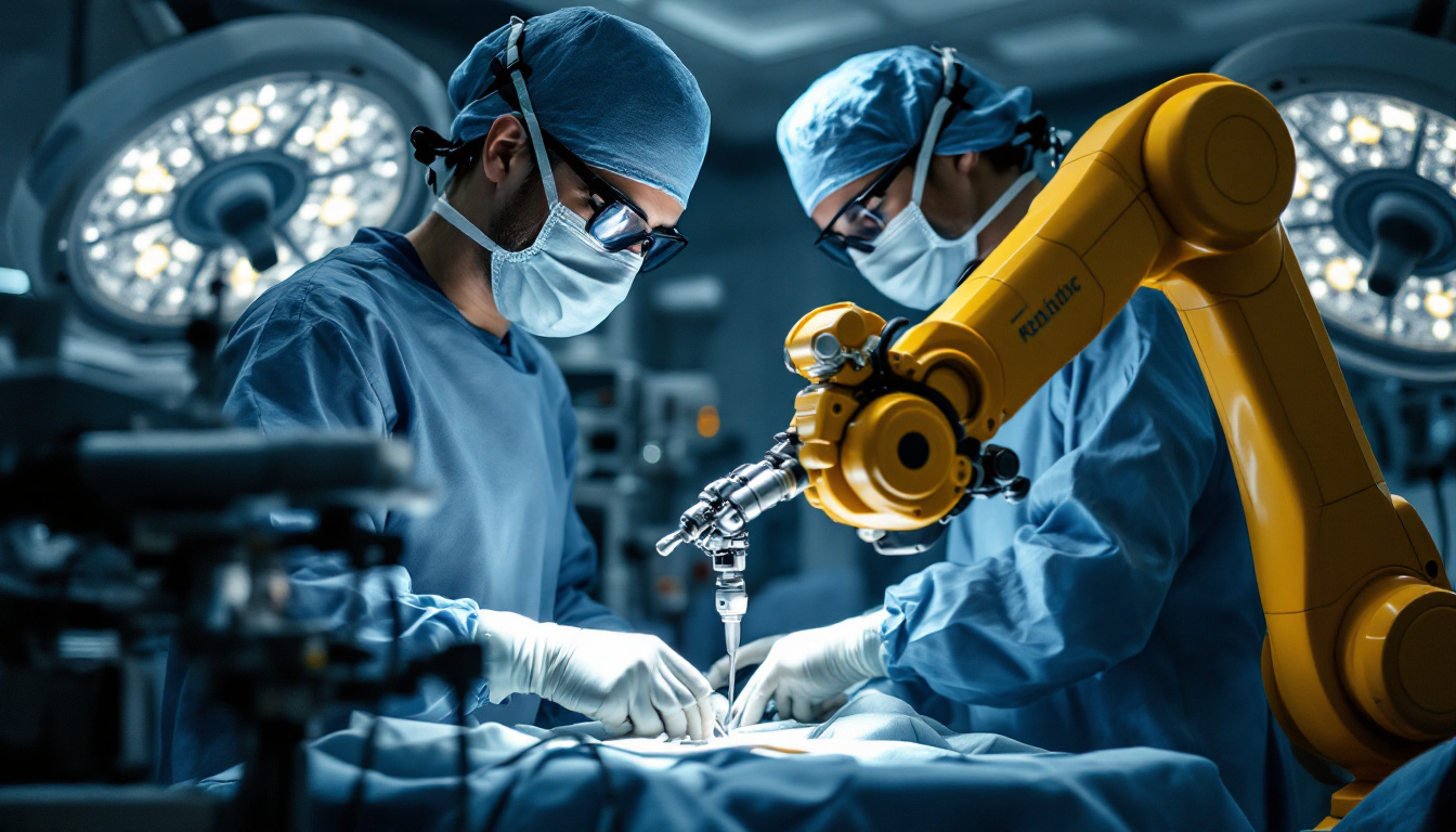 A photograph of capture a photograph of a surgeon using an intuitive surgical robotic system in an operating room