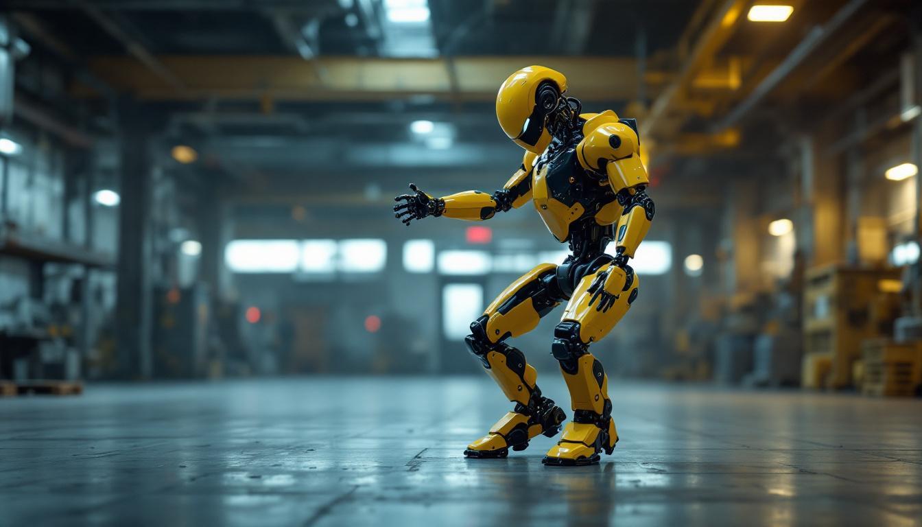 A photograph of capture a photograph of a boston dynamics robot in mid-dance