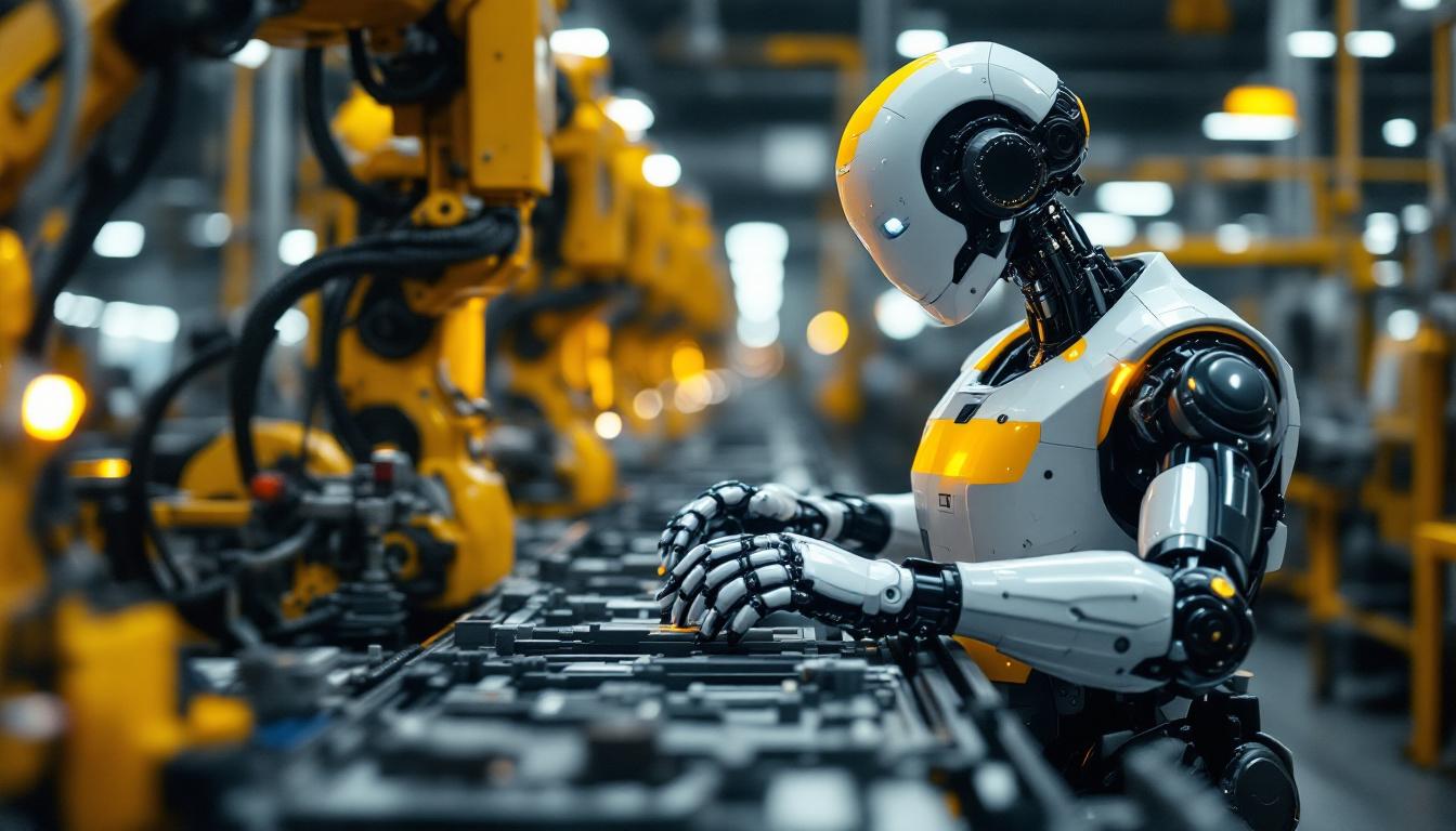 A photograph of a modern industrial robot in action within a manufacturing setting