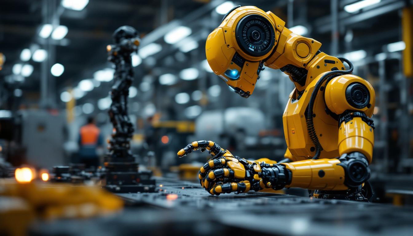 A photograph of a modern industrial robot in action within a manufacturing environment
