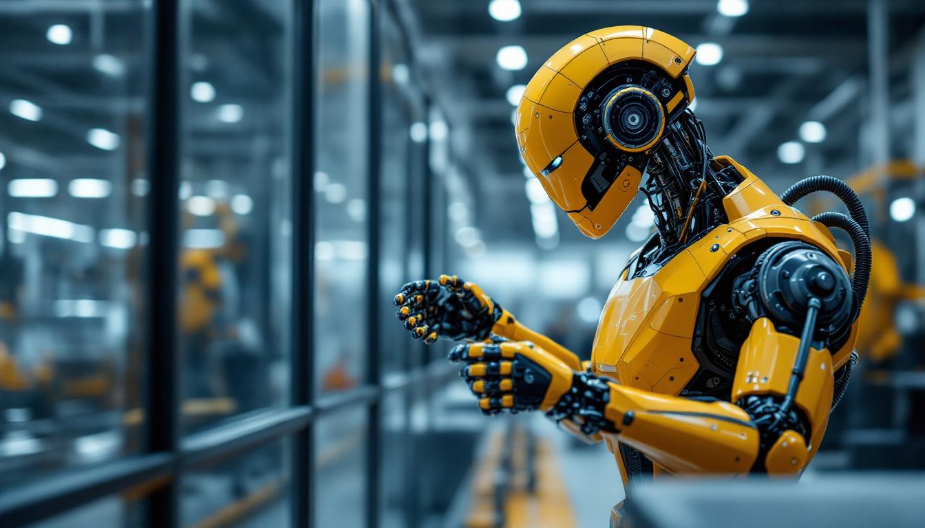 A photograph of a sleek industrial robot in action