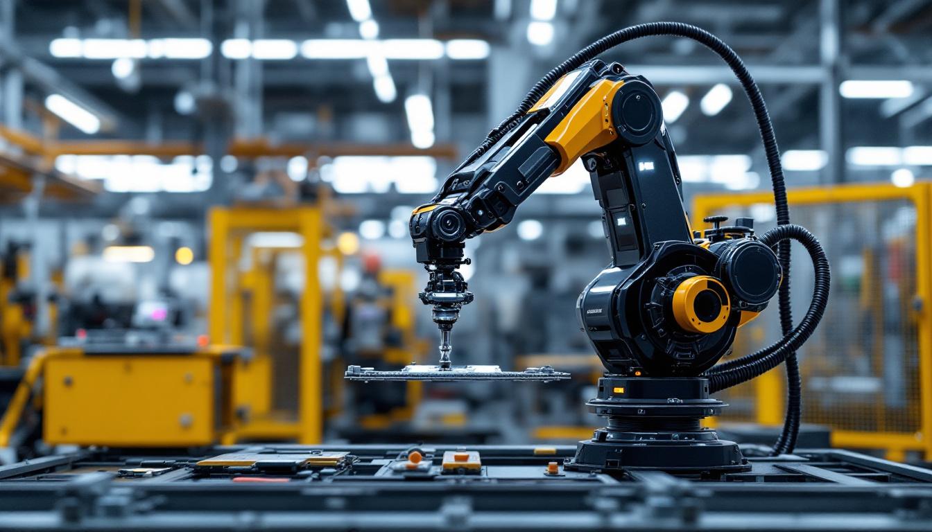 A photograph of a sleek industrial robotic arm in action