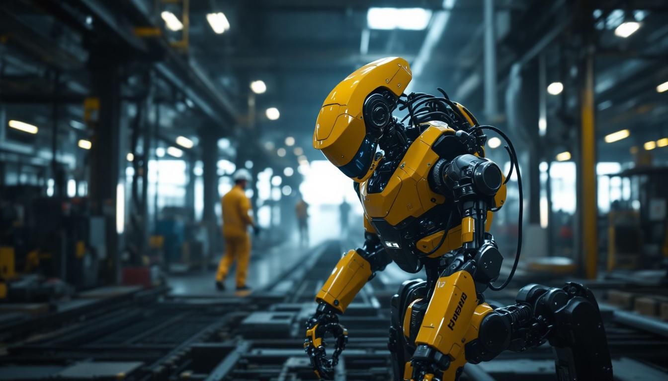 A photograph of a boston dynamics robot in action within an industrial setting