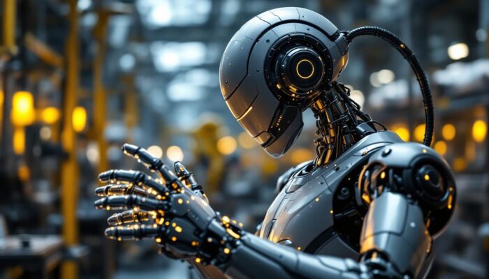 A photograph of a sleek and modern industrial robot in action