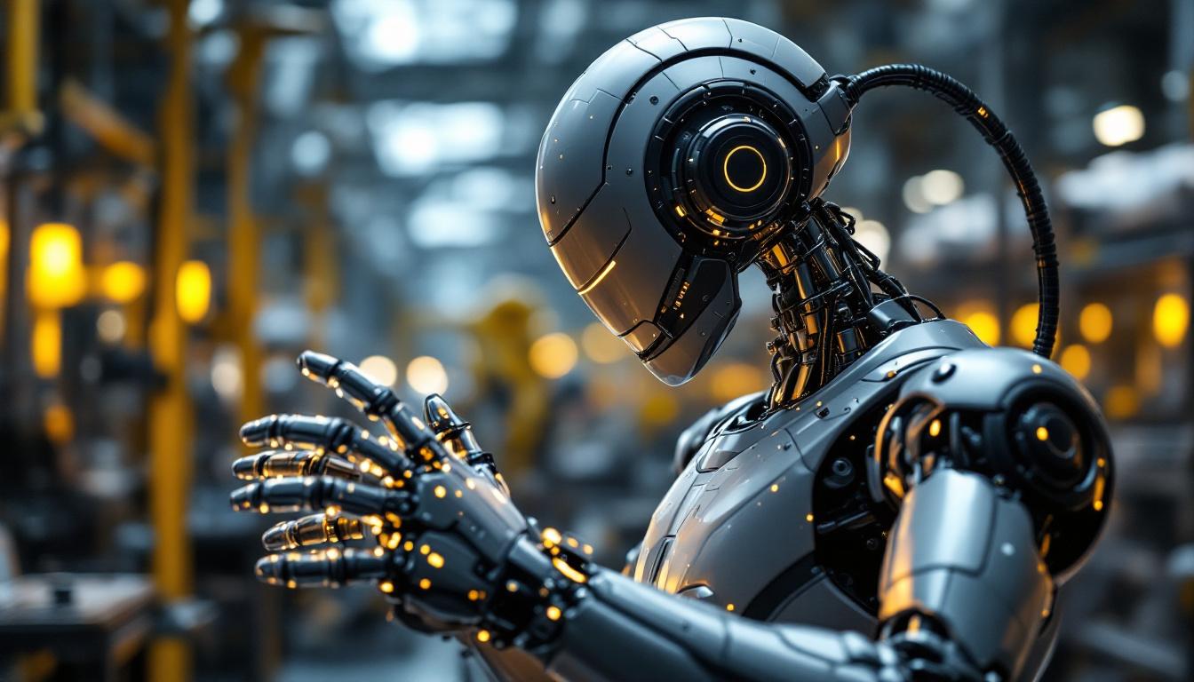 A photograph of a sleek and modern industrial robot in action