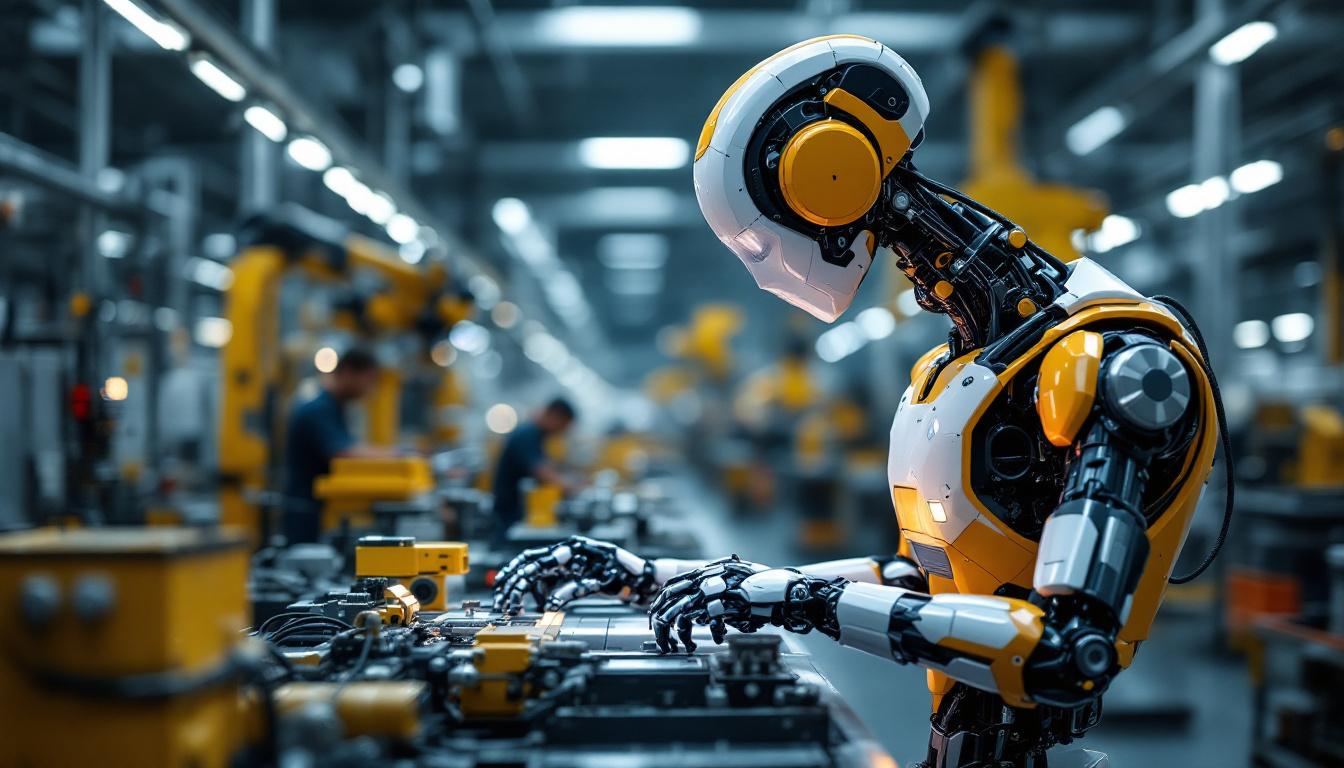 A photograph of a modern industrial robot in action within a manufacturing facility