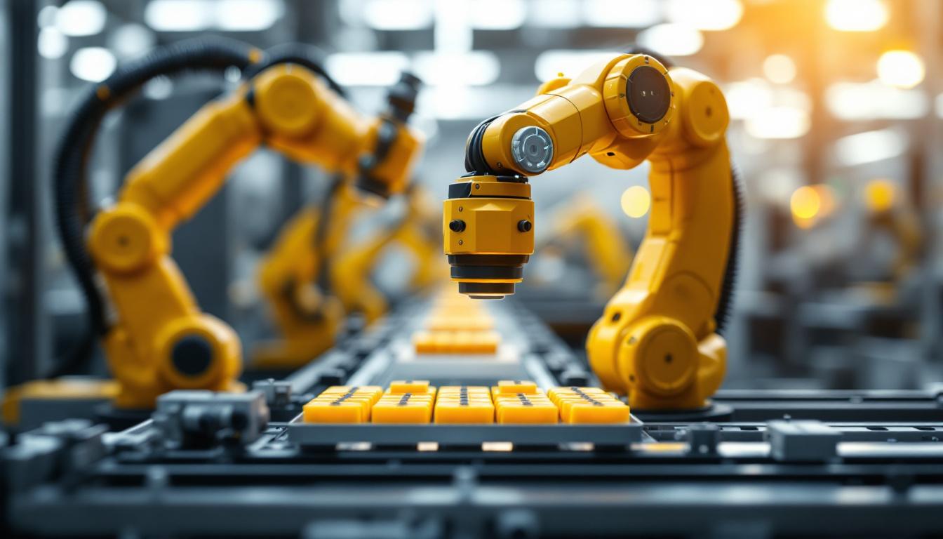 A photograph of a high-tech industrial robotic arm in action