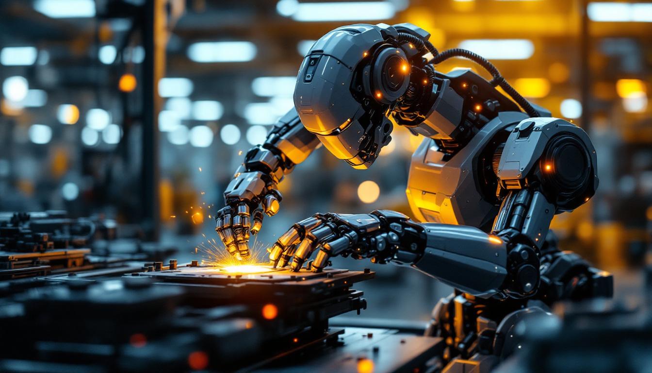 A photograph of a sleek industrial robot in action