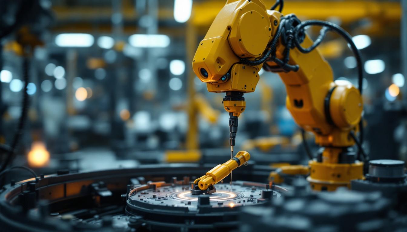 A photograph of capture a photograph of an industrial robot in action