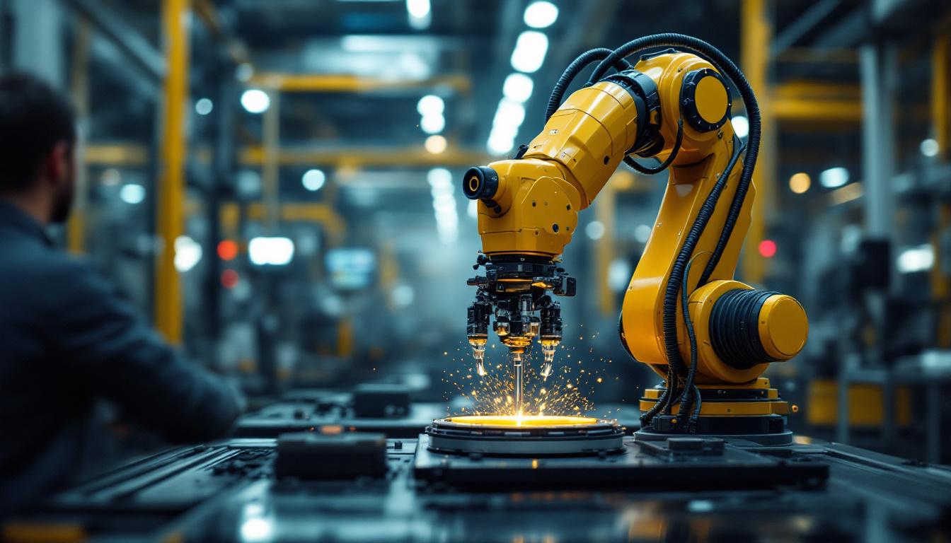 A photograph of a sleek industrial robotic arm in action