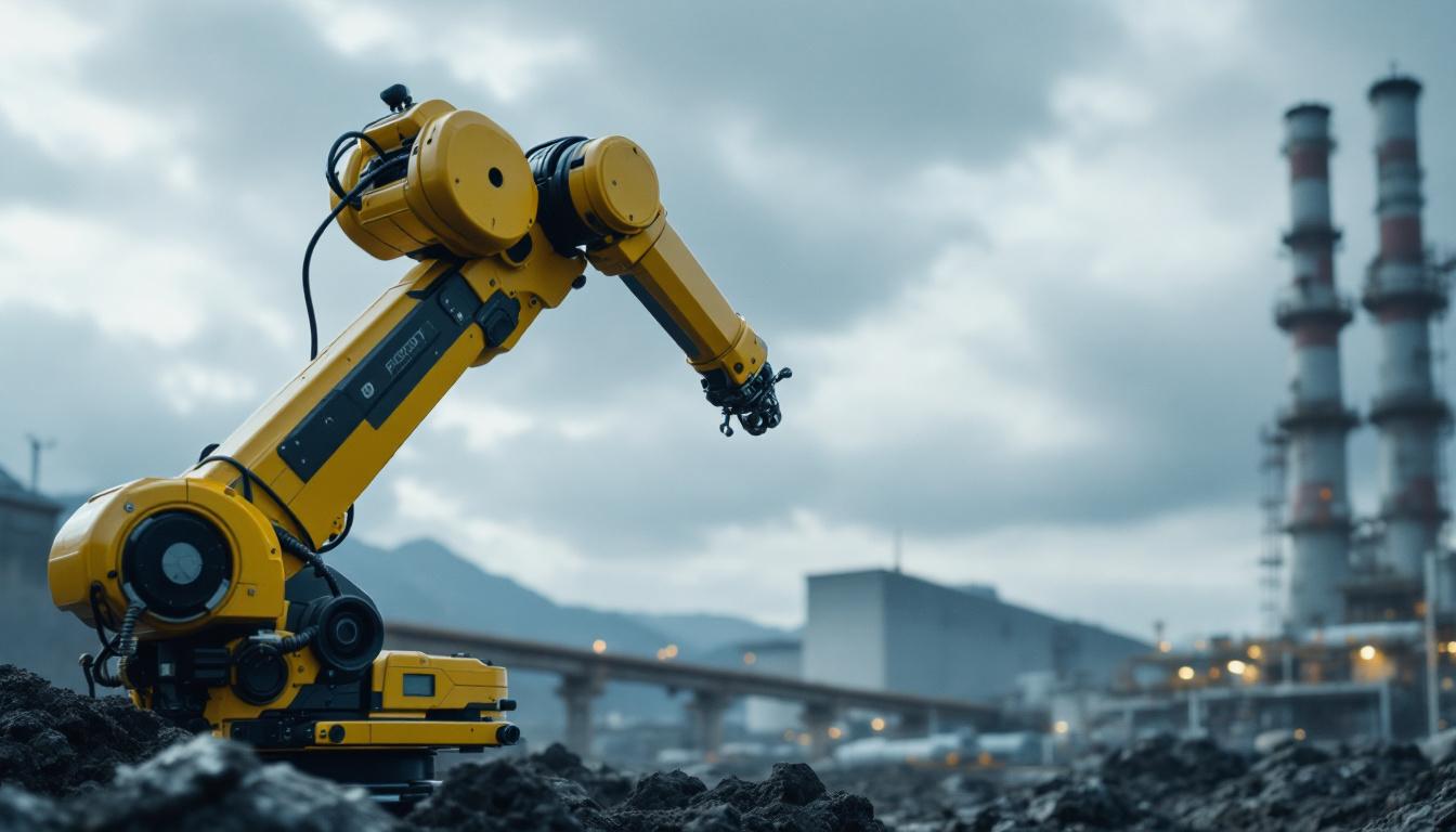 A photograph of a robotic arm or drone actively engaged in decommissioning tasks at the fukushima daiichi power plant