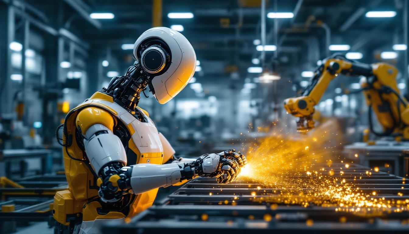 A photograph of a sleek industrial robot in action