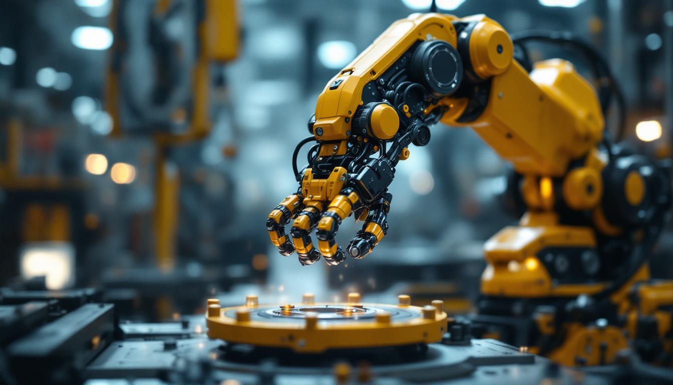 A photograph of a dynamic industrial robot in action