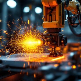 A photograph of capture a photograph of an industrial robot in action
