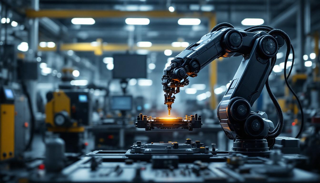 A photograph of a sleek industrial robotic arm in action