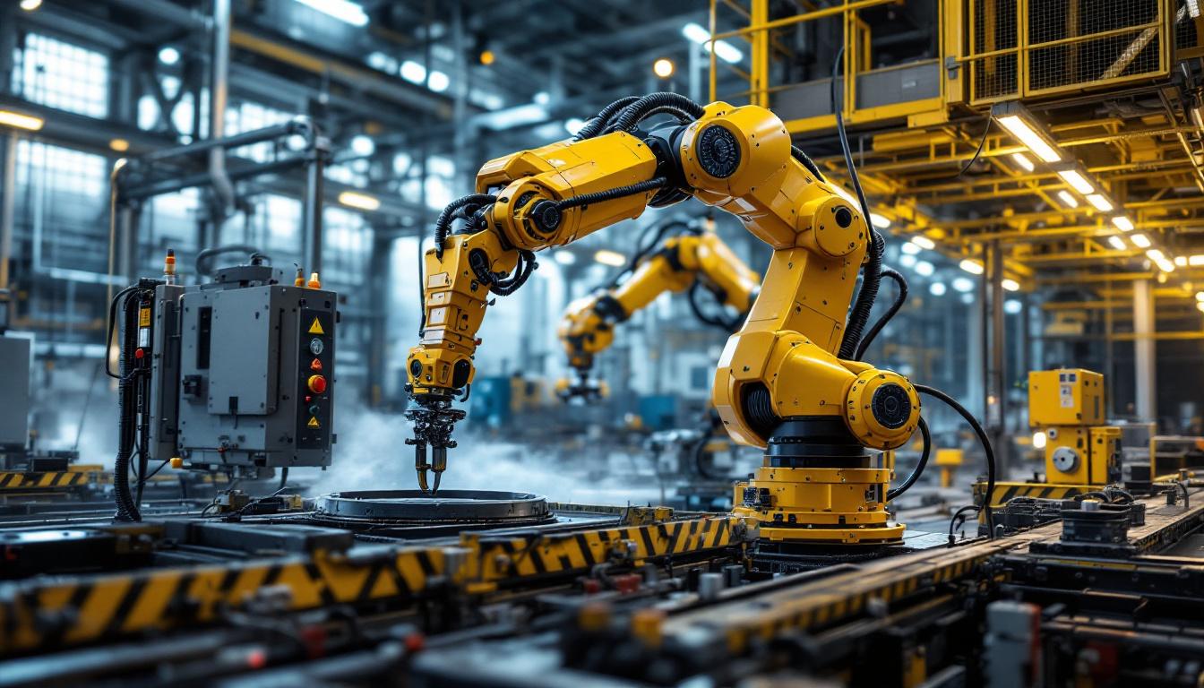 A photograph of a robotic arm working in a nuclear power plant setting