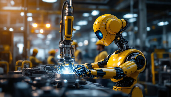 A photograph of a mir 100 industrial robot in action