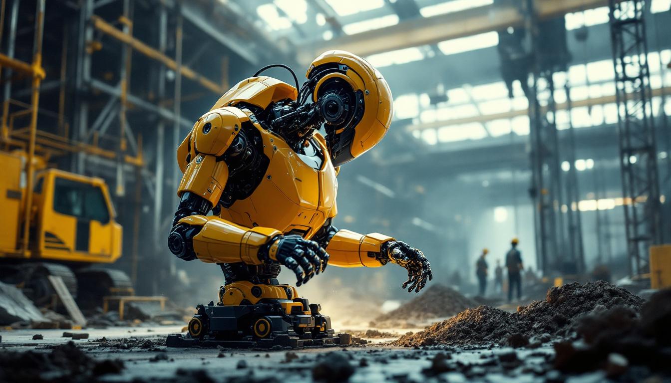 A photograph of a state-of-the-art industrial robot in action within a construction site