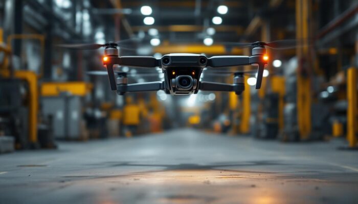 A photograph of a drone in action