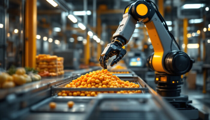 A photograph of a sleek industrial robotic arm in action