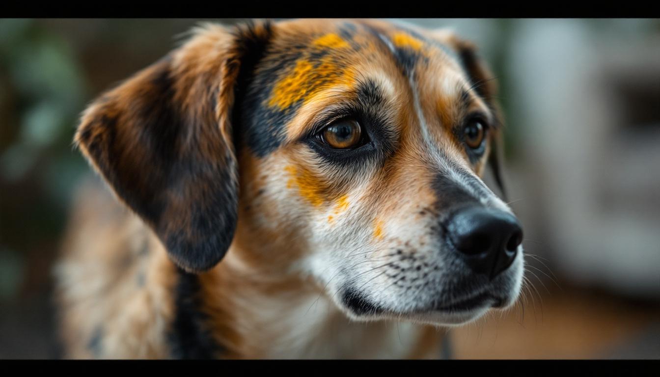 A photograph of a dog with visible hot spots on its skin