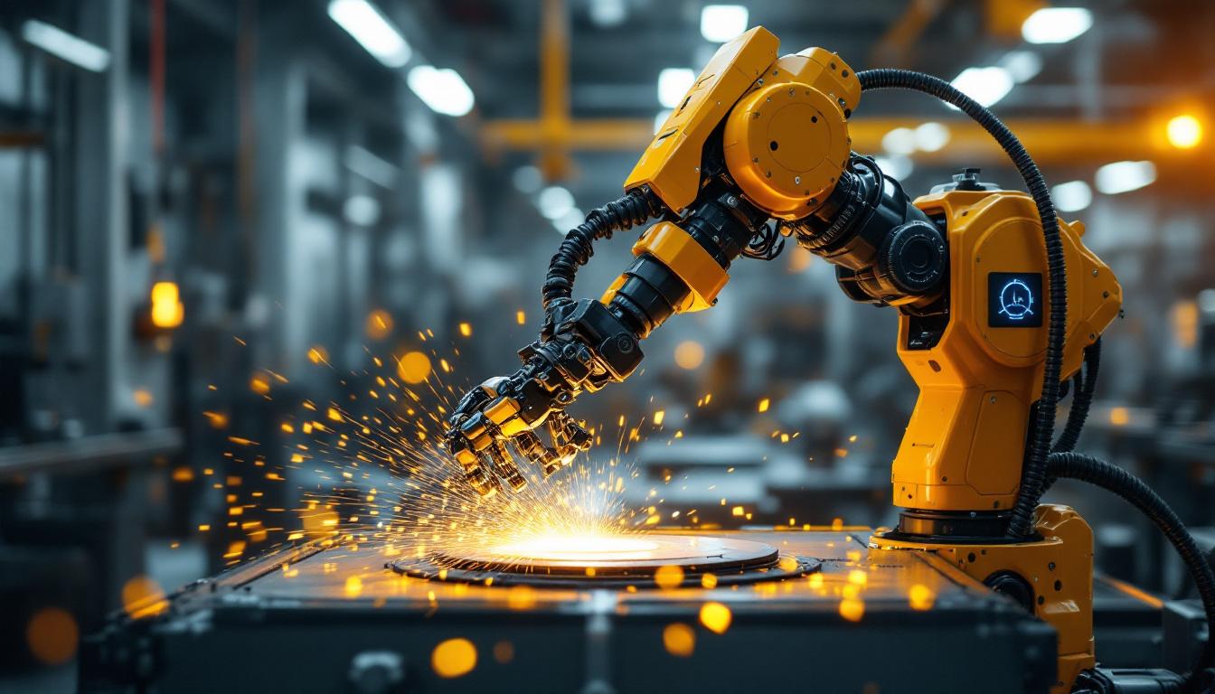 A photograph of a sleek industrial robot in action