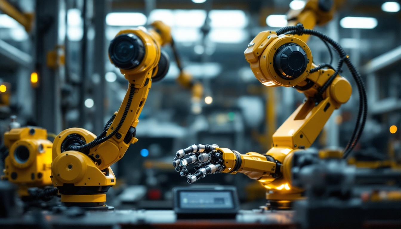 A photograph of a dynamic industrial robot in action