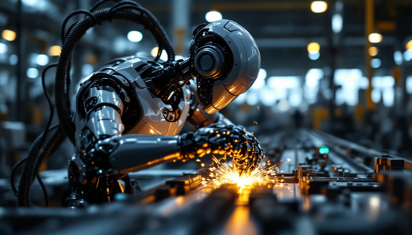 A photograph of a sleek industrial robot in action