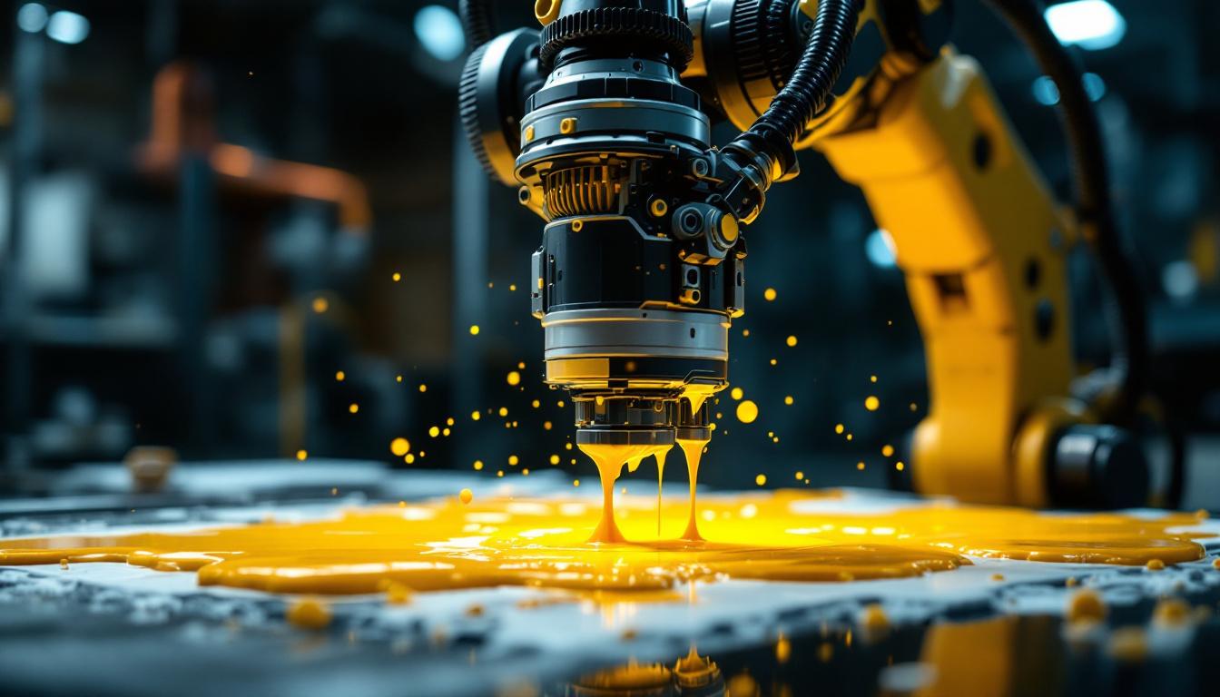 A photograph of a sleek industrial robotic arm in action