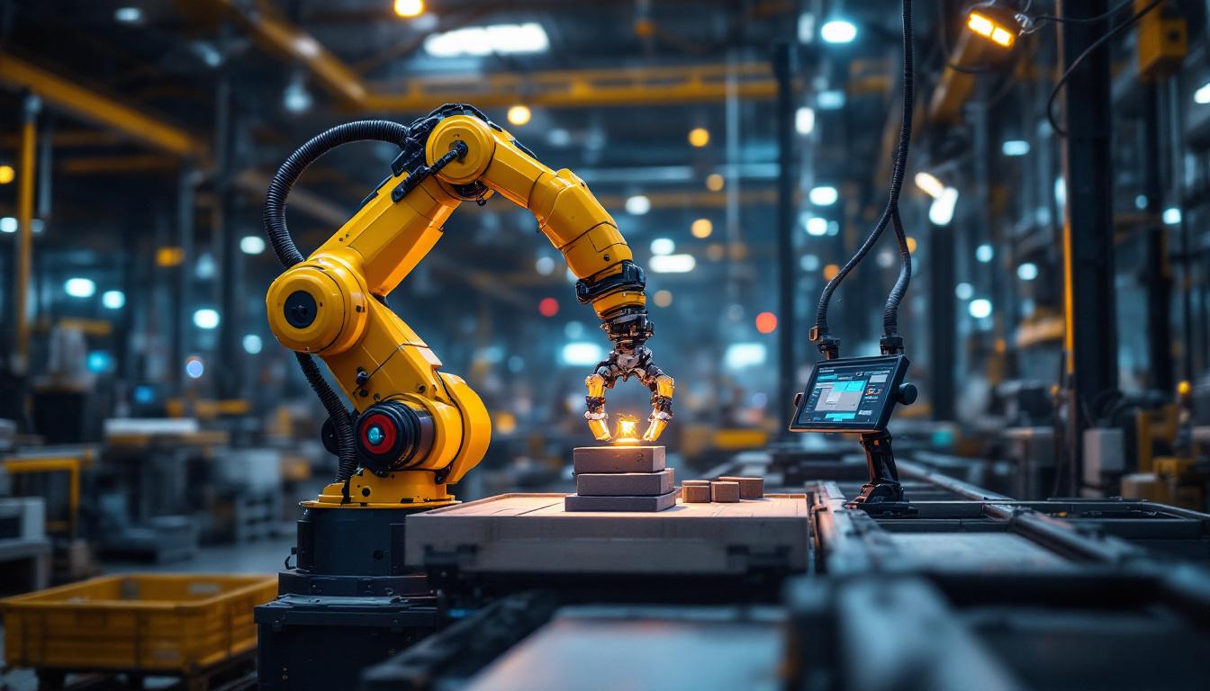 A photograph of a dynamic industrial setting featuring a robotic arm engaged in spot buying operations