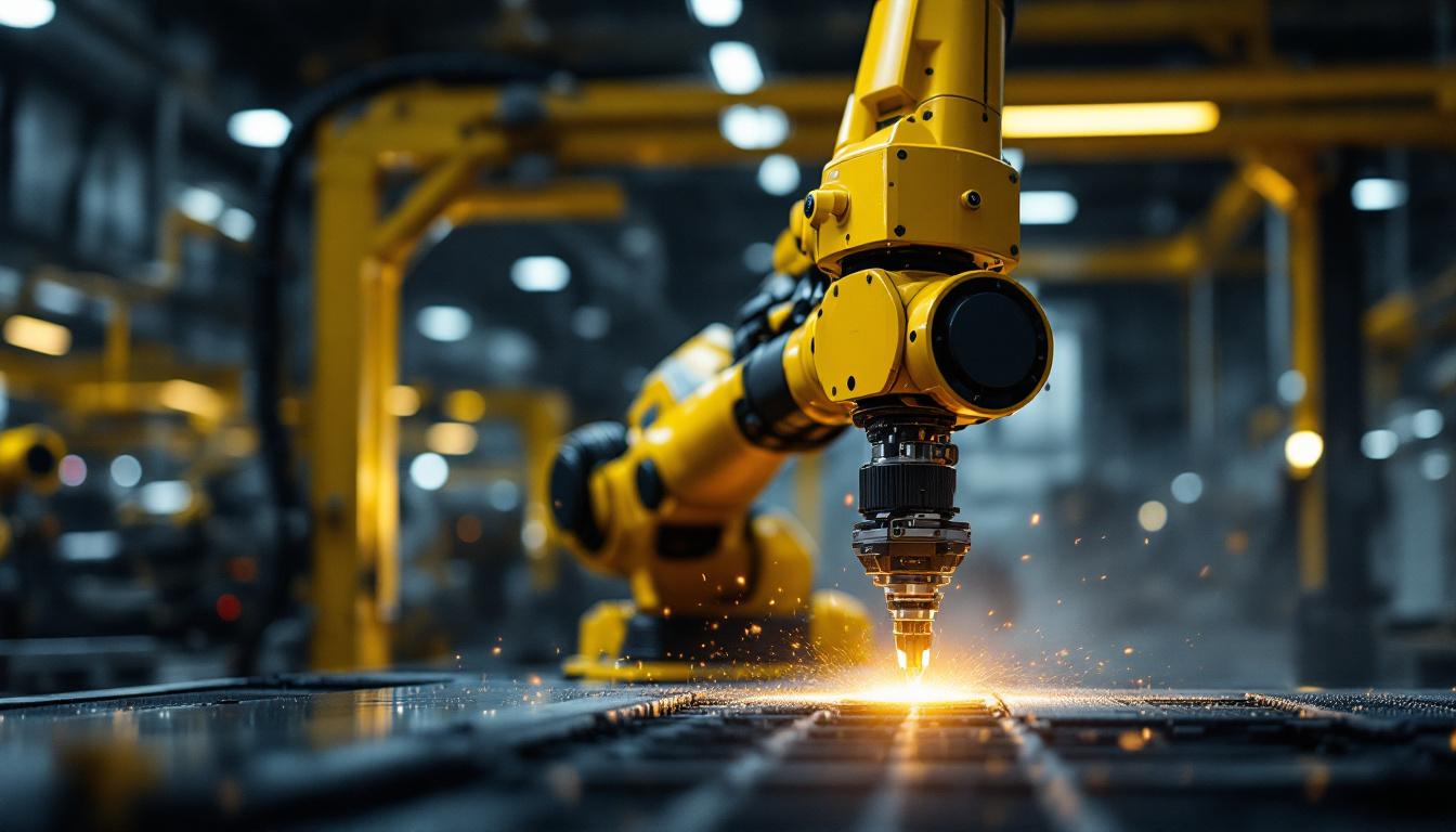 A photograph of a sleek industrial robotic arm in action
