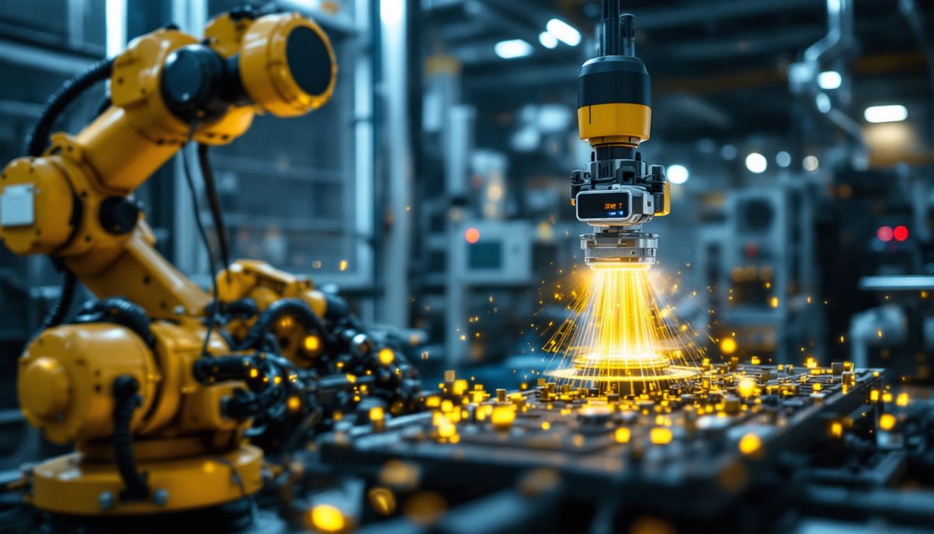 A photograph of a 3d lidar sensor in action within an industrial setting