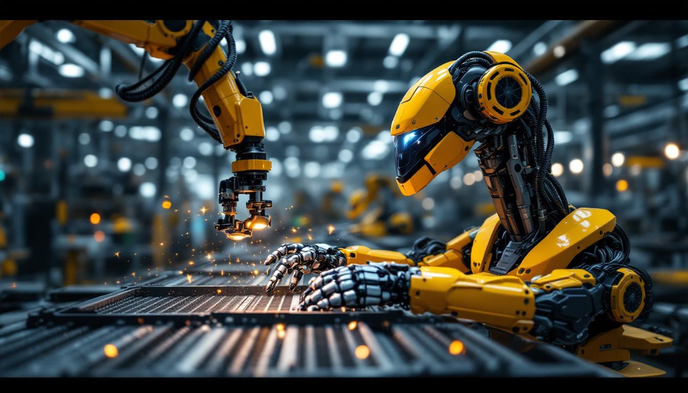 A photograph of a modern industrial robot in action within a manufacturing environment