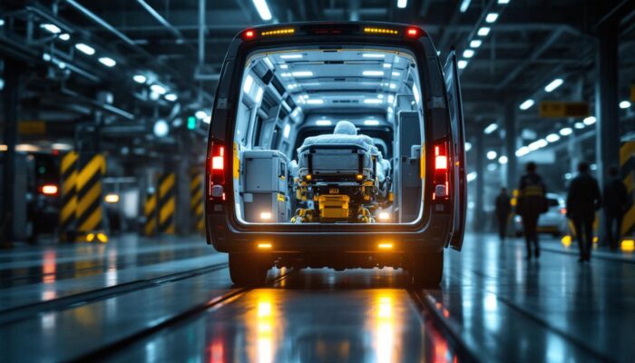 A photograph of a stretcher van in action